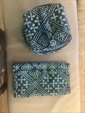 Vera Bradley Blue and Light Blue Patterned Cosmetic Pouches Set